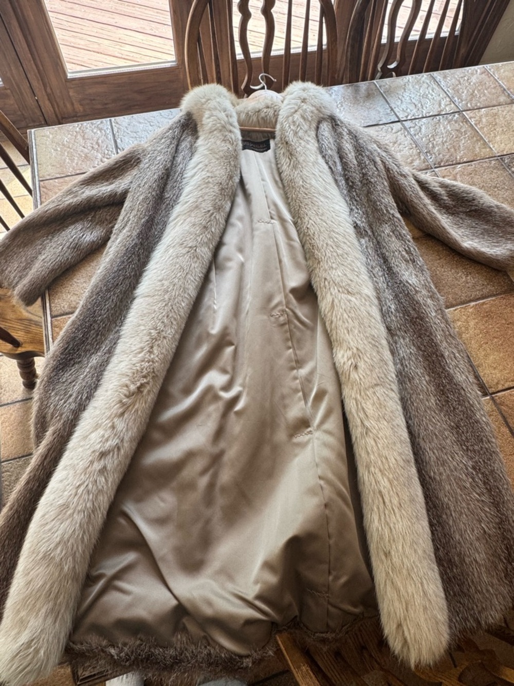 Women's Beige & Brown Long Fur Coat - Classic Luxe